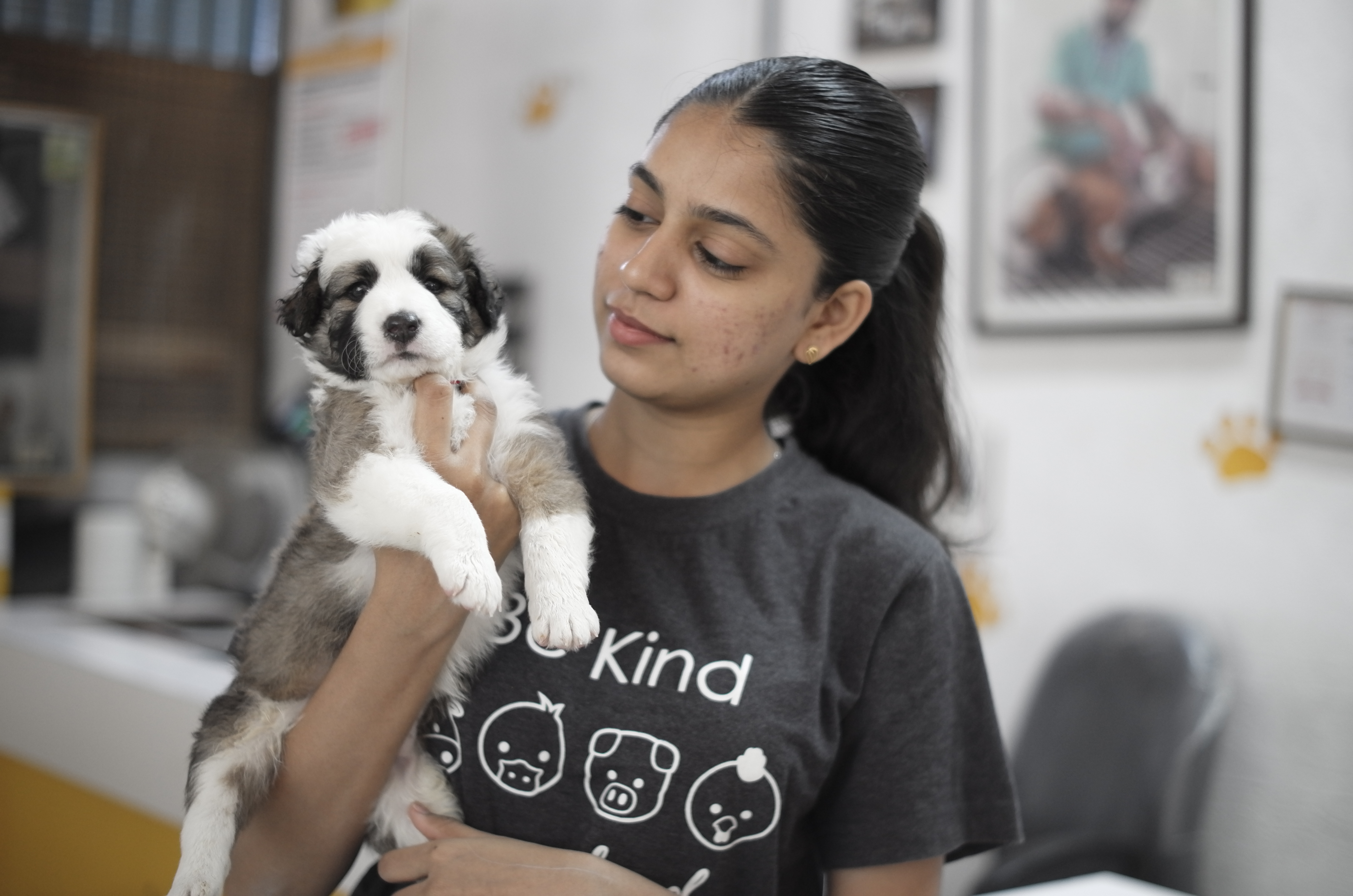 Rescued dog with a caretaker